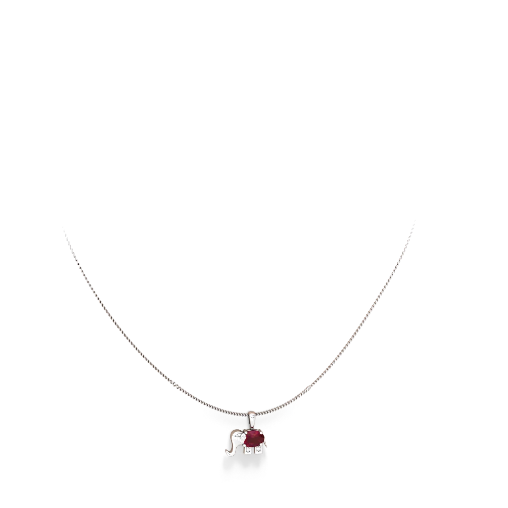 Ruby Elephant 14K White Gold pendant P2555