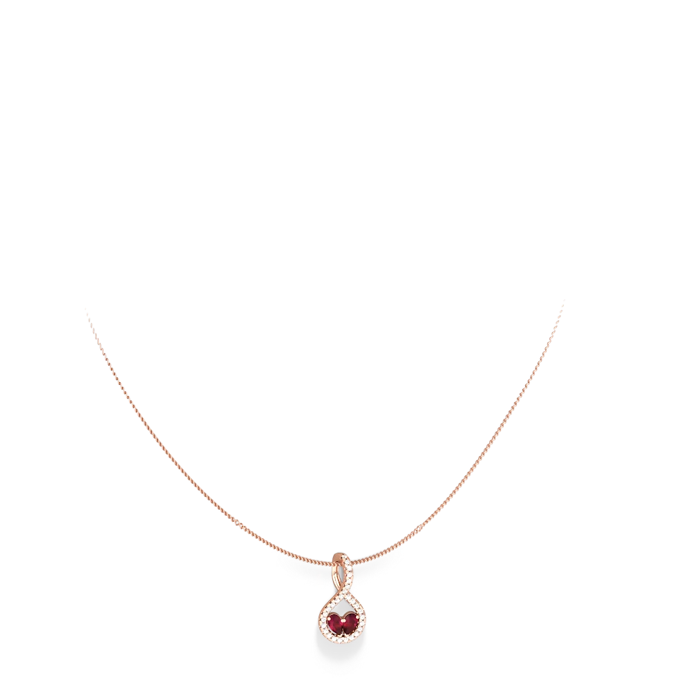 Ruby Pave Twist 'One Heart' 14K Rose Gold pendant P5360