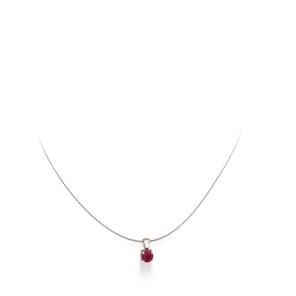 Ruby 6Mm Round Solitaire 14K White Gold pendant P1786