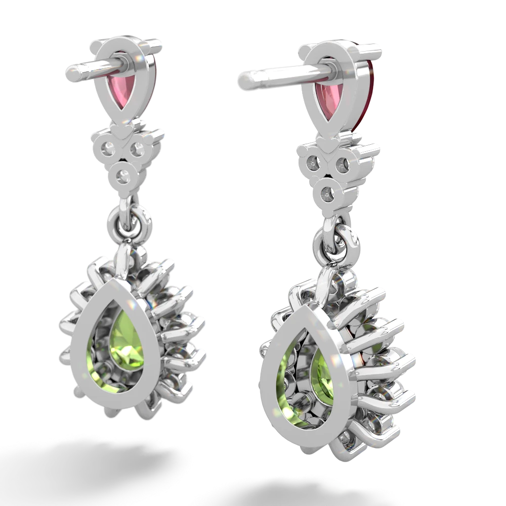 Ruby Halo Pear Dangle 14K White Gold earrings E1882