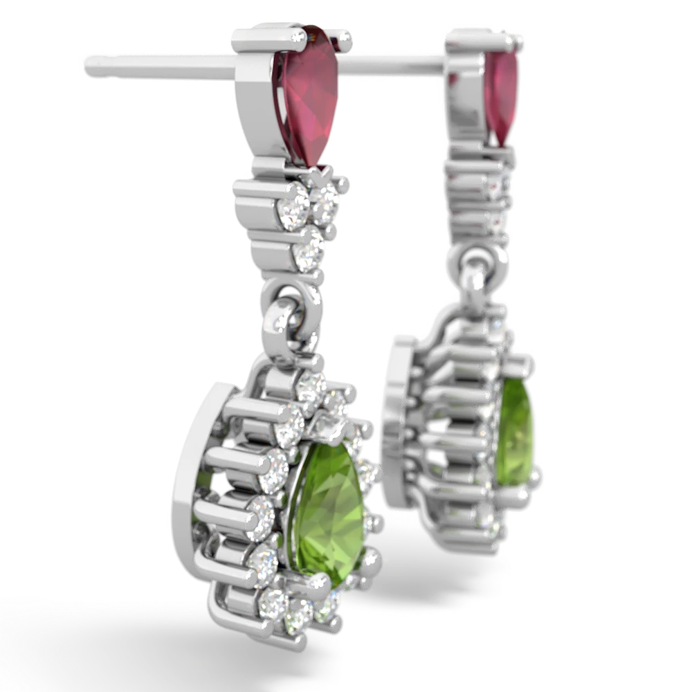 Ruby Halo Pear Dangle 14K White Gold earrings E1882