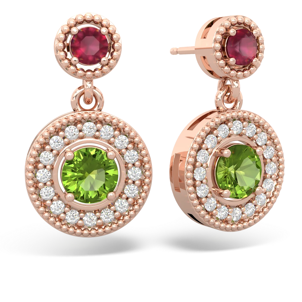 Ruby Halo Dangle 14K Rose Gold earrings E5319