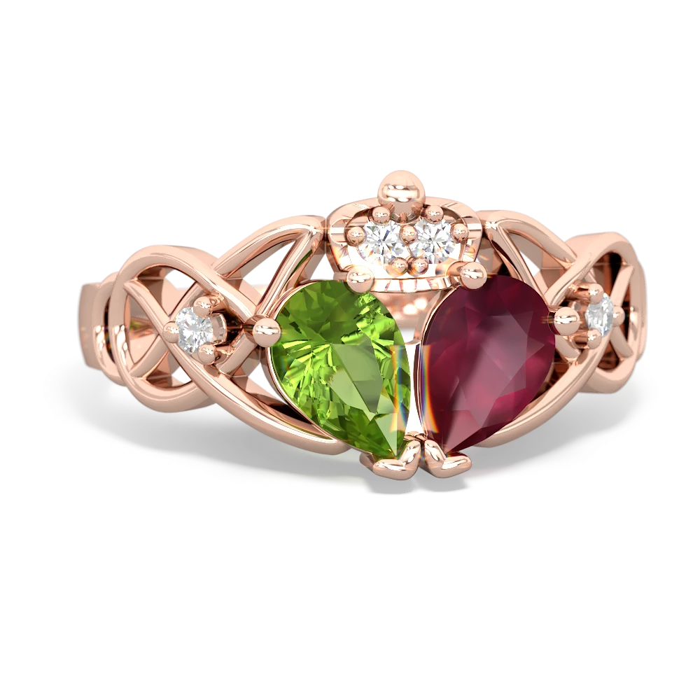 Ruby 'One Heart' Celtic Knot Claddagh 14K Rose Gold ring R5322