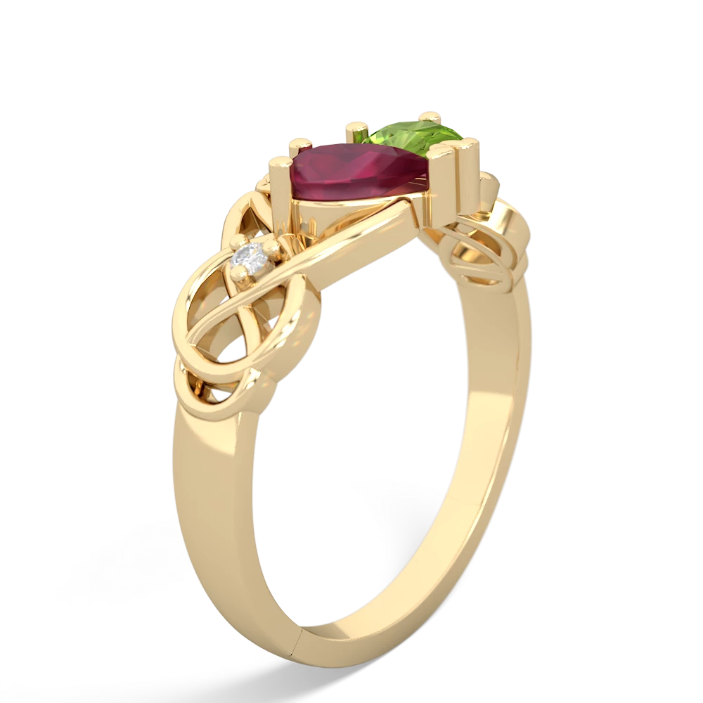 Ruby 'One Heart' Celtic Knot Claddagh 14K Yellow Gold ring R5322