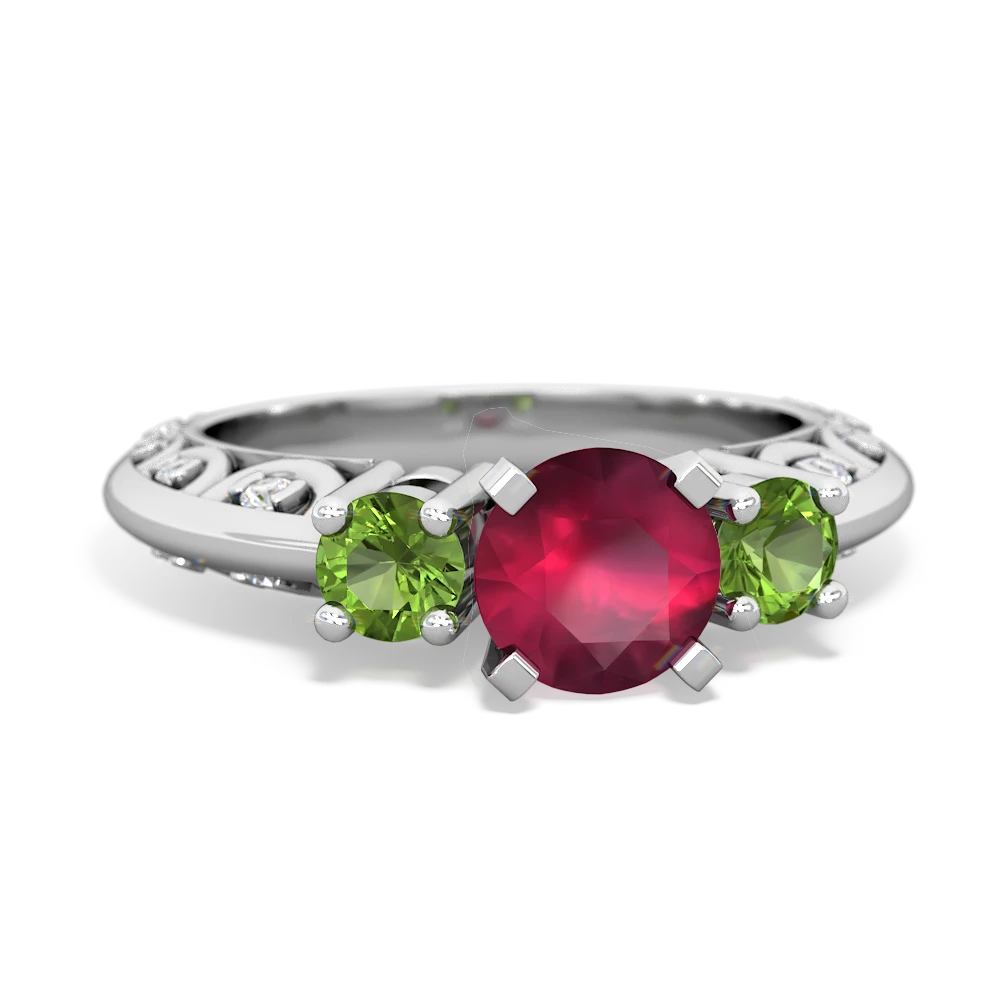 Ruby Art Deco Eternal Embrace Engagement 14K White Gold ring C2003