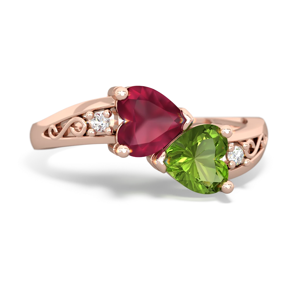 Ruby Snuggling Hearts 14K Rose Gold ring R2178