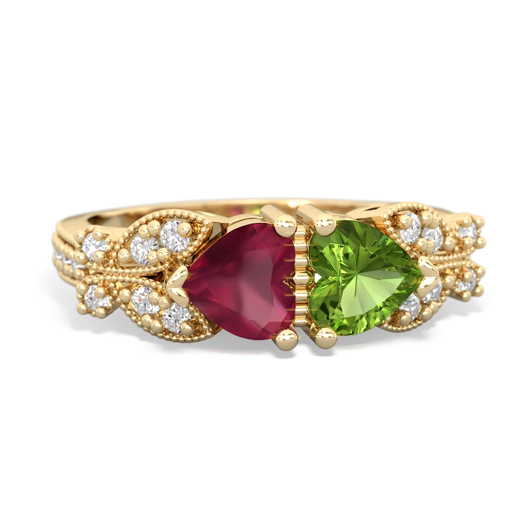 Ruby Diamond Butterflies 14K Yellow Gold ring R5601