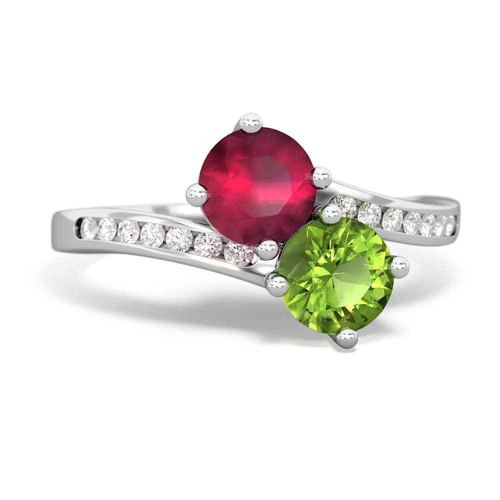 Ruby Channel Set Two Stone 14K White Gold ring R5303