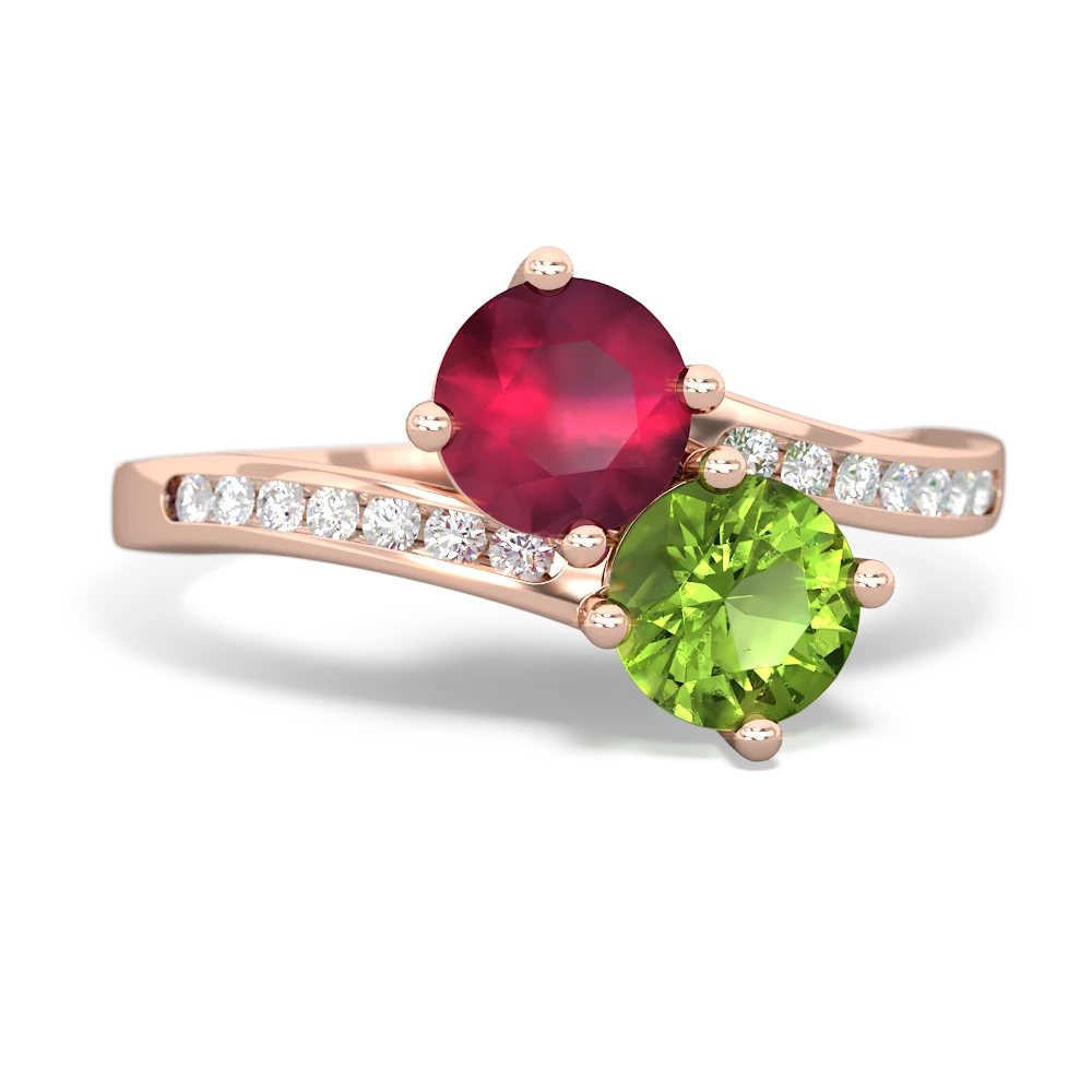 Ruby Channel Set Two Stone 14K Rose Gold ring R5303