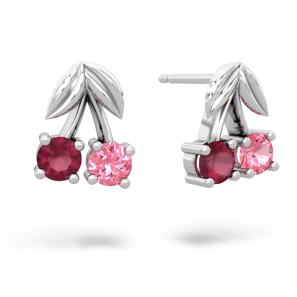 Ruby Sweet Cherries 14K White Gold earrings E7001