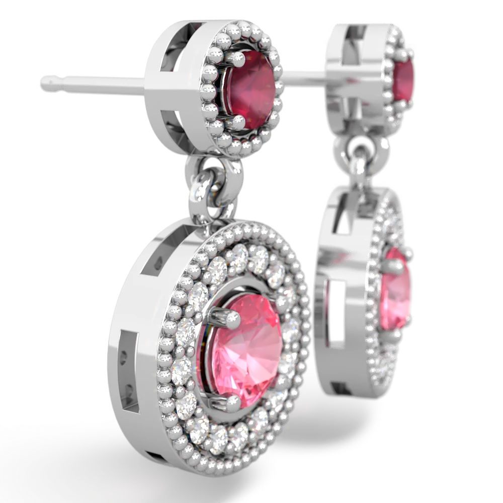 Ruby Halo Dangle 14K White Gold earrings E5319