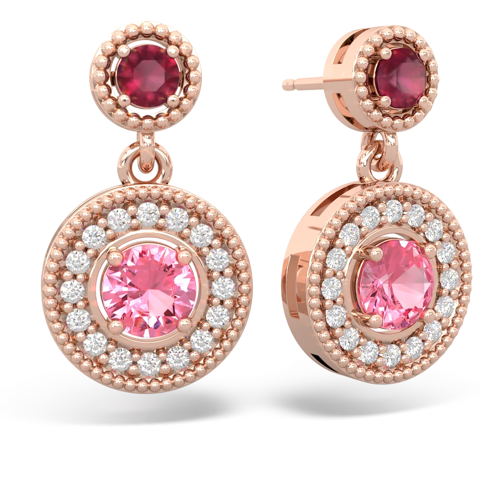 Ruby Halo Dangle 14K Rose Gold earrings E5319