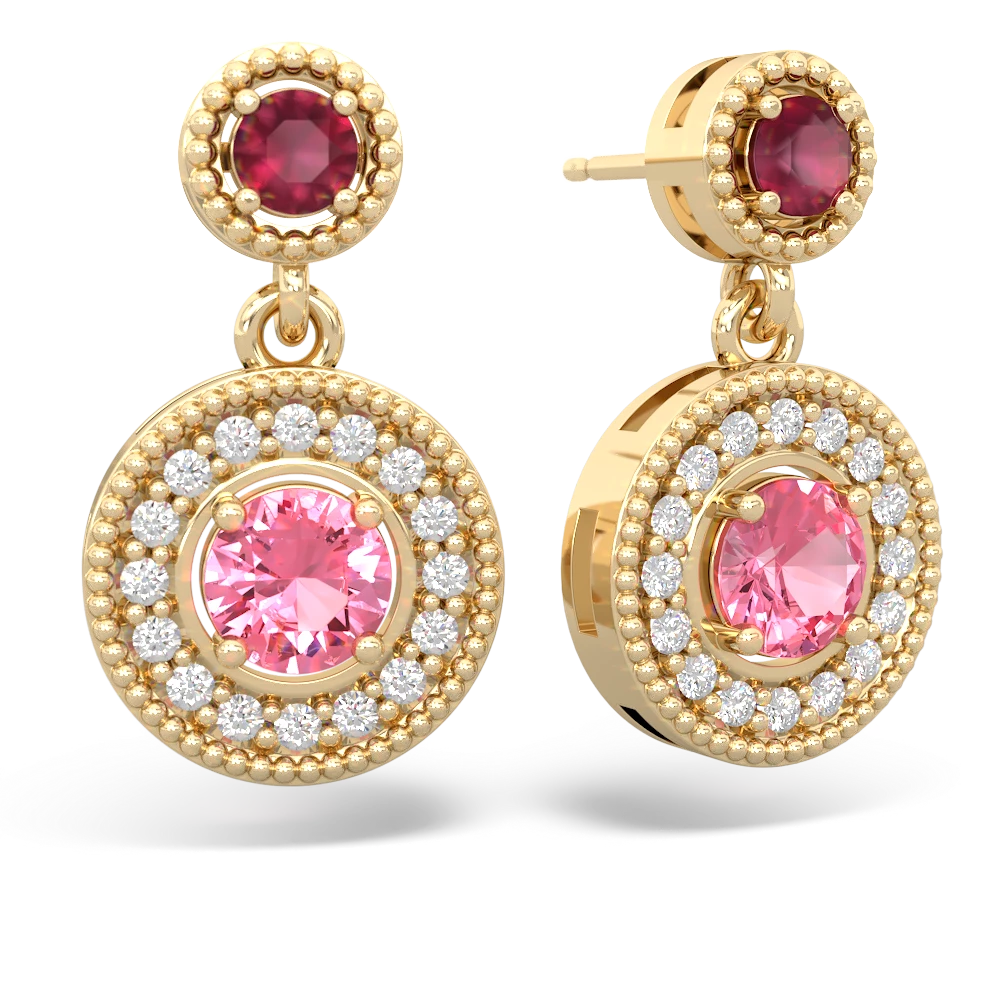 Ruby Halo Dangle 14K Yellow Gold earrings E5319