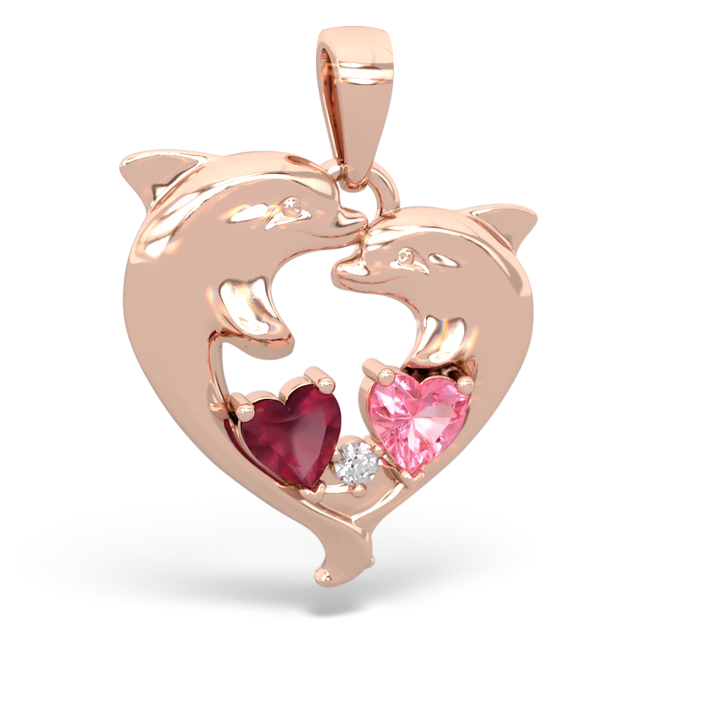 Ruby Dolphin Heart 14K Rose Gold pendant P5820