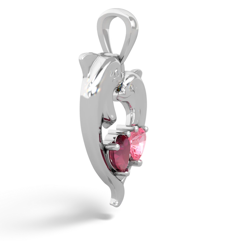 Ruby Dolphin Heart 14K White Gold pendant P5820