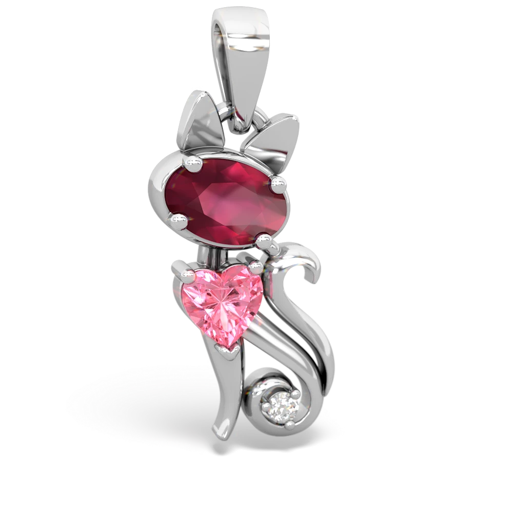 Ruby Kitten 14K White Gold pendant P5780