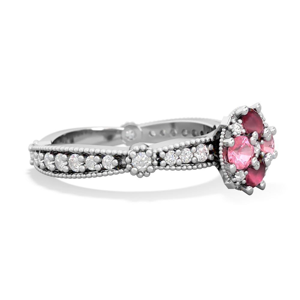 Ruby Sparkling Tiara Cluster 14K White Gold ring R26293RD