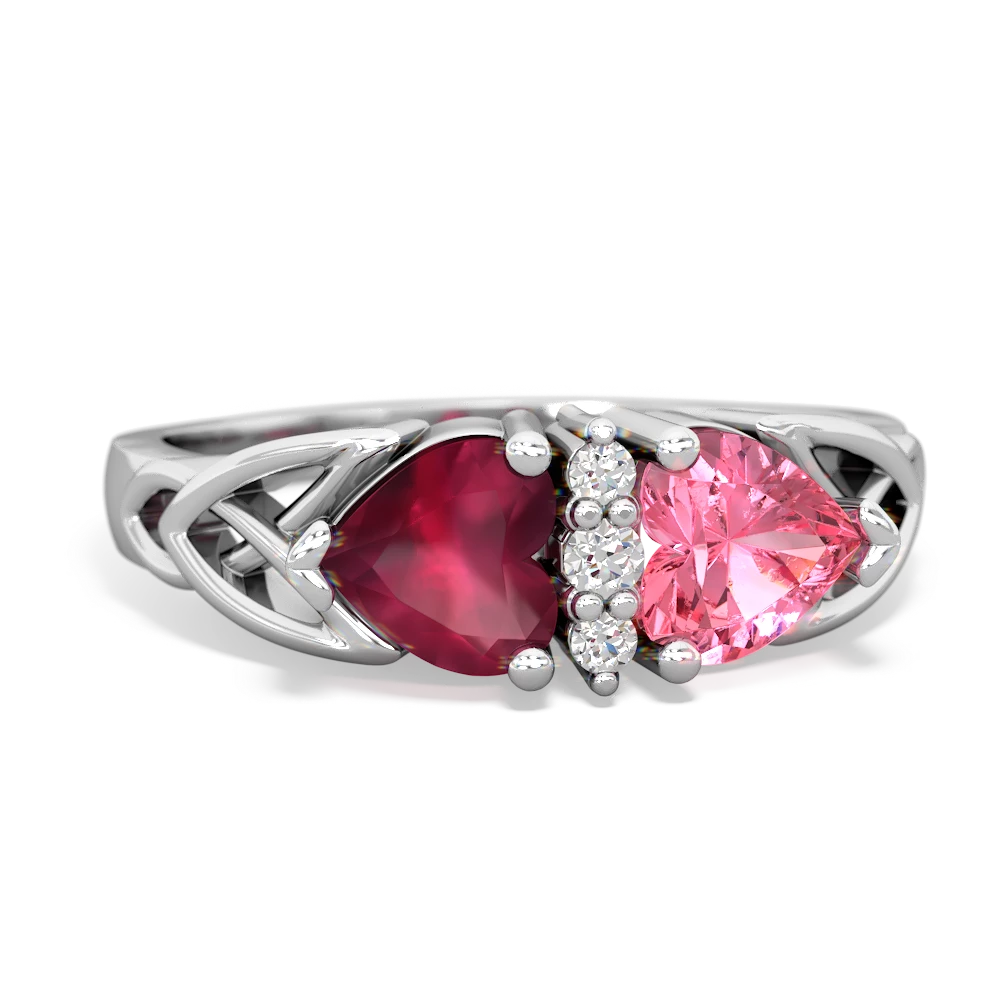 Ruby Celtic Knot Double Heart 14K White Gold ring R5040