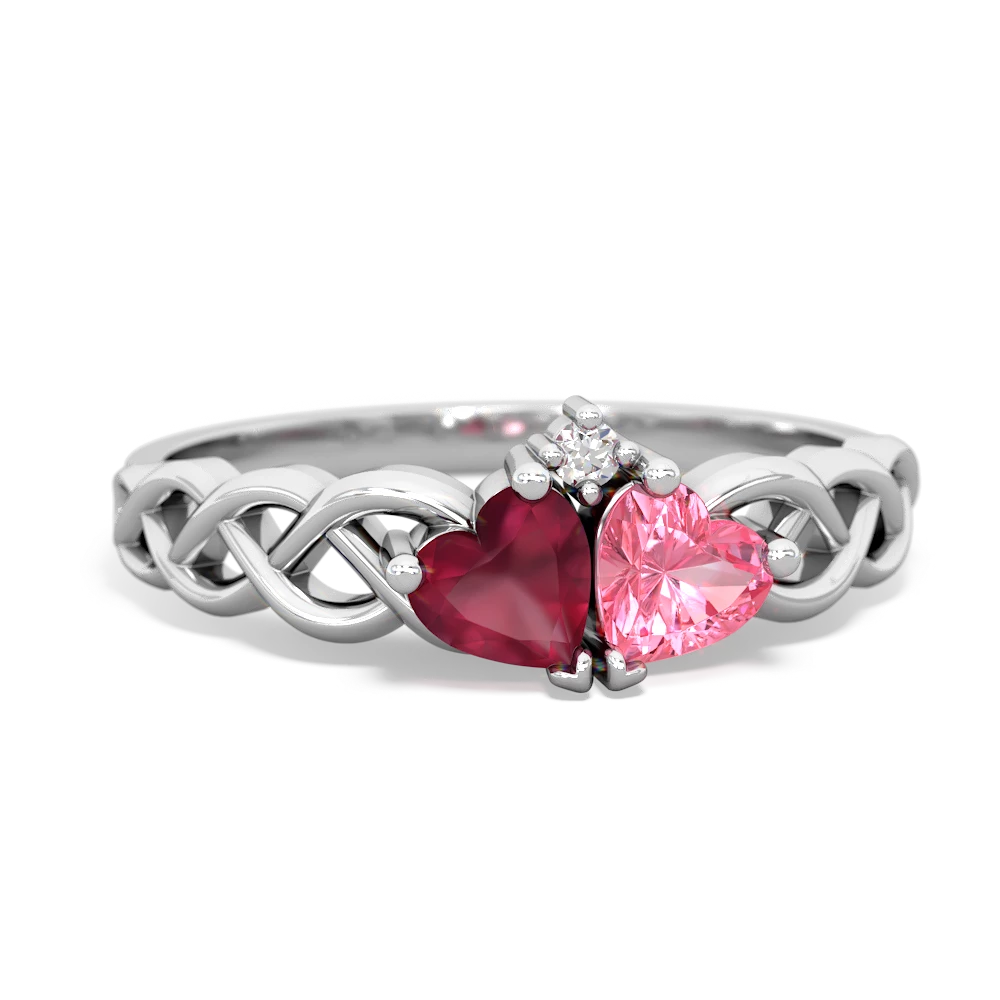 Ruby Heart To Heart Braid 14K White Gold ring R5870