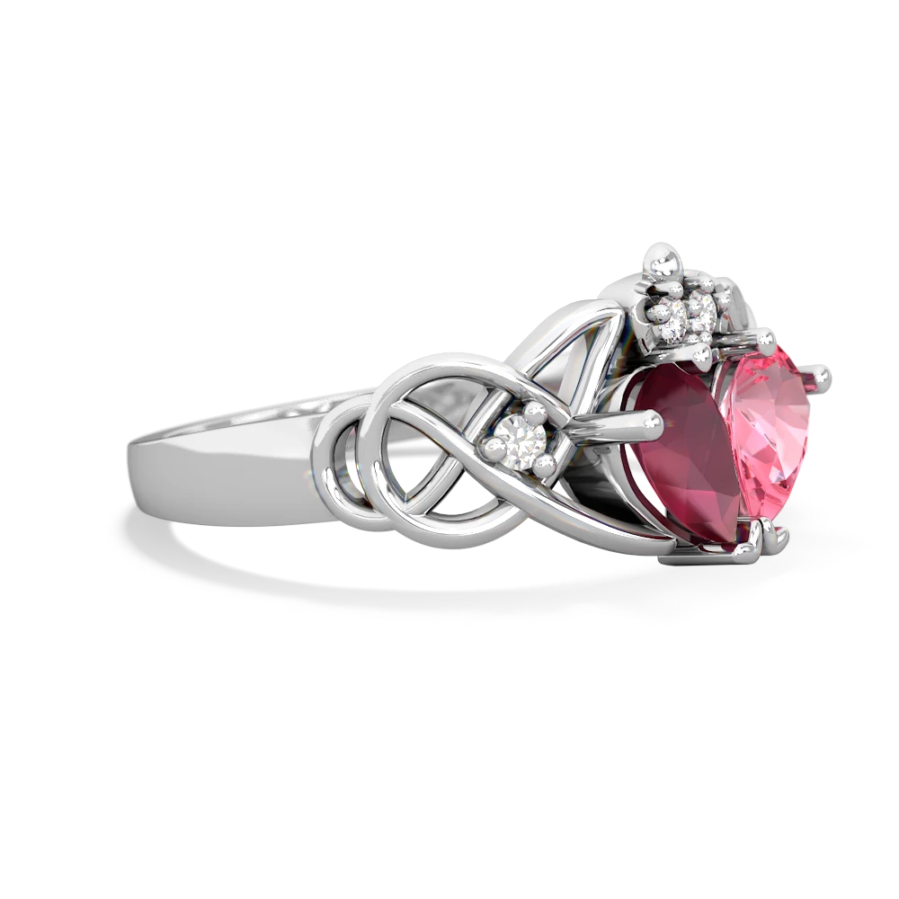 Ruby 'One Heart' Celtic Knot Claddagh 14K White Gold ring R5322