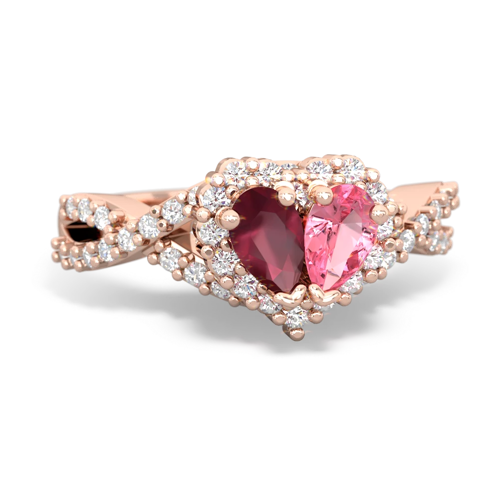 Ruby Diamond Twist 'One Heart' 14K Rose Gold ring R2640HRT