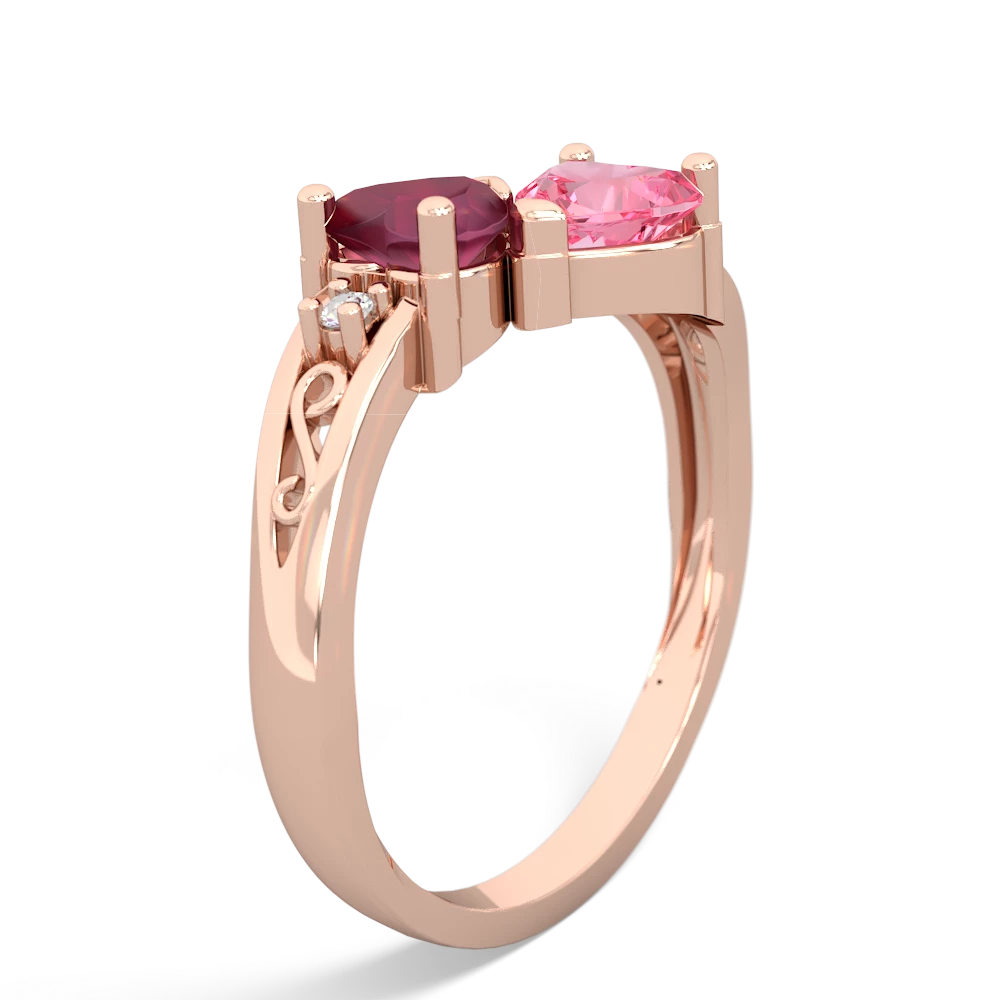 Ruby Snuggling Hearts 14K Rose Gold ring R2178