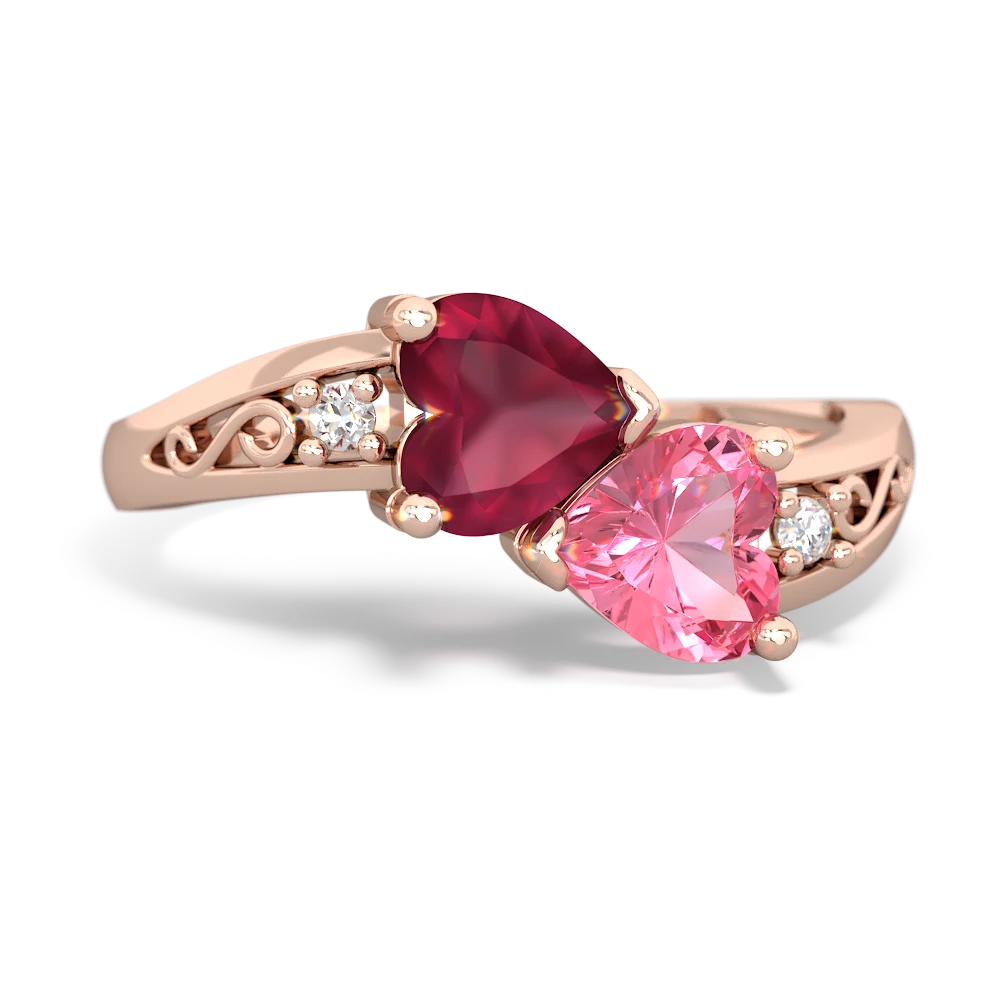 Ruby Snuggling Hearts 14K Rose Gold ring R2178