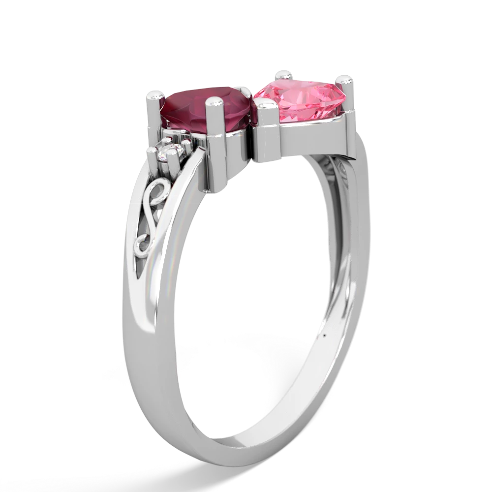 Ruby Snuggling Hearts 14K White Gold ring R2178