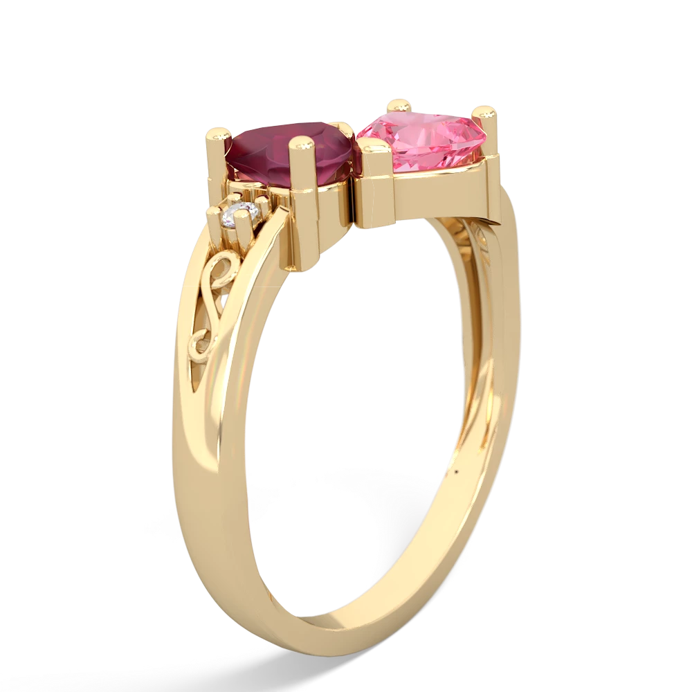 Ruby Snuggling Hearts 14K Yellow Gold ring R2178