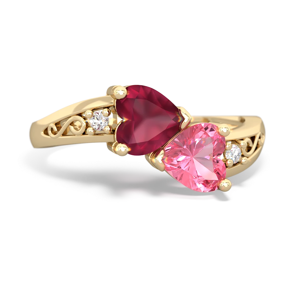 Ruby Snuggling Hearts 14K Yellow Gold ring R2178