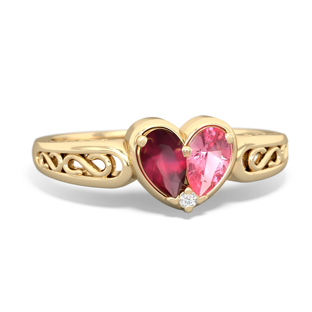 Ruby Filligree 'One Heart' 14K Yellow Gold ring R5070