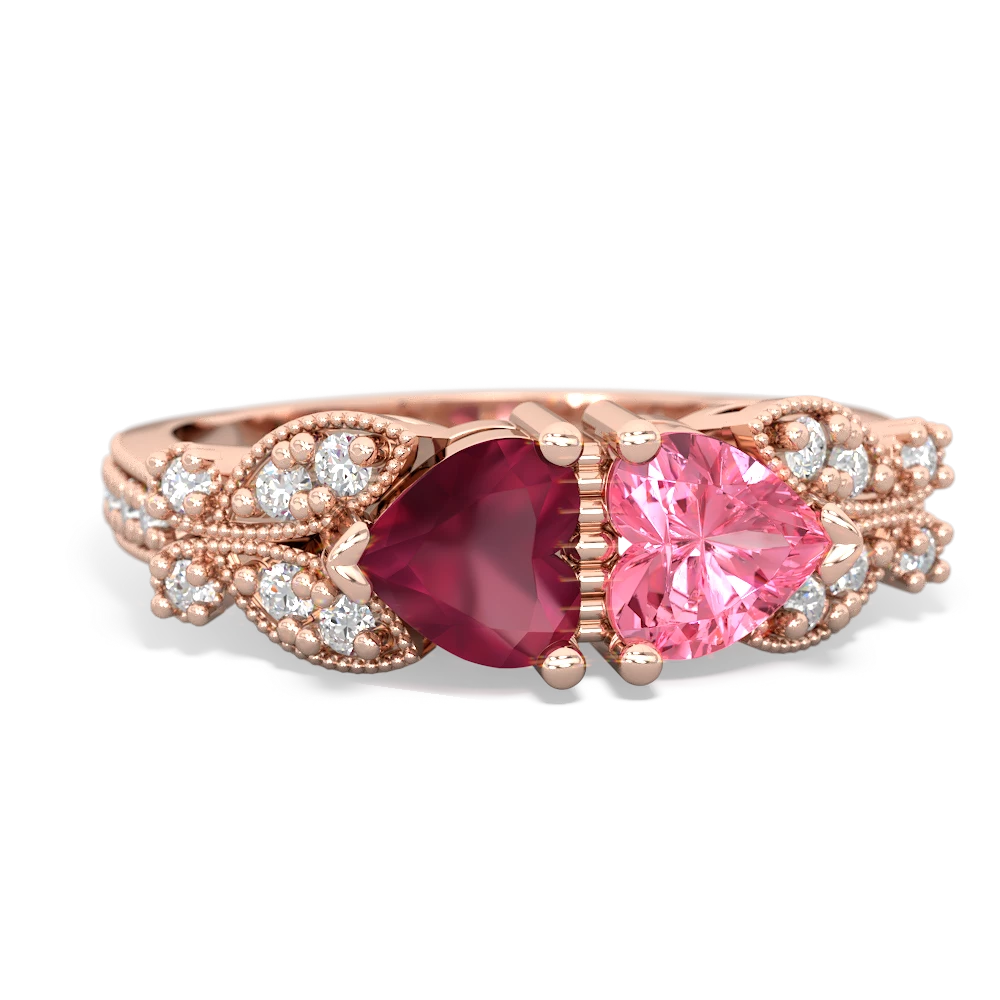 Ruby Diamond Butterflies 14K Rose Gold ring R5601