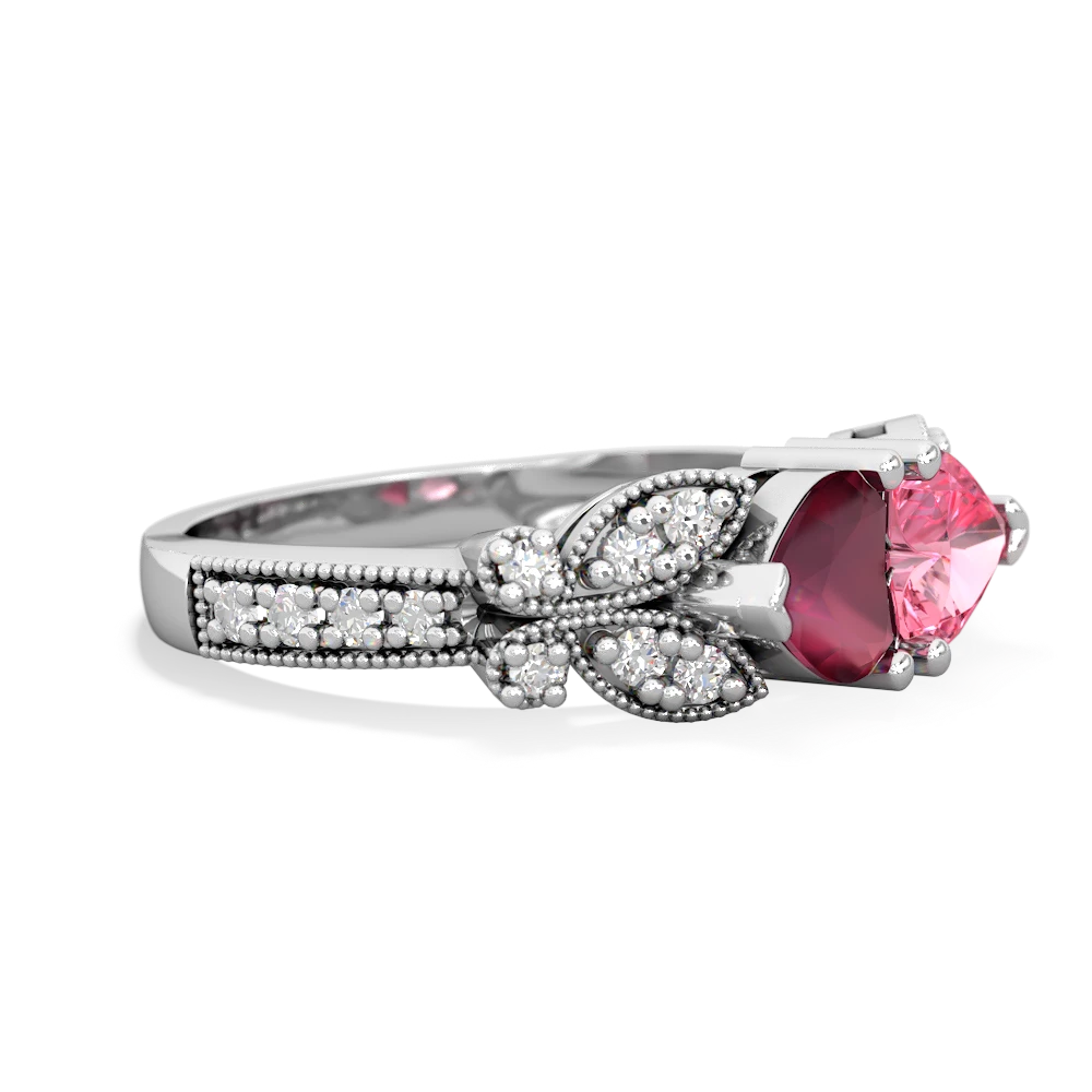 Ruby Diamond Butterflies 14K White Gold ring R5601