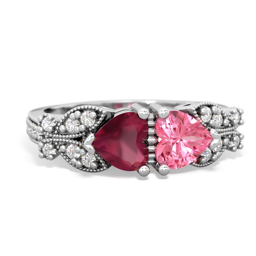 Ruby Diamond Butterflies 14K White Gold ring R5601