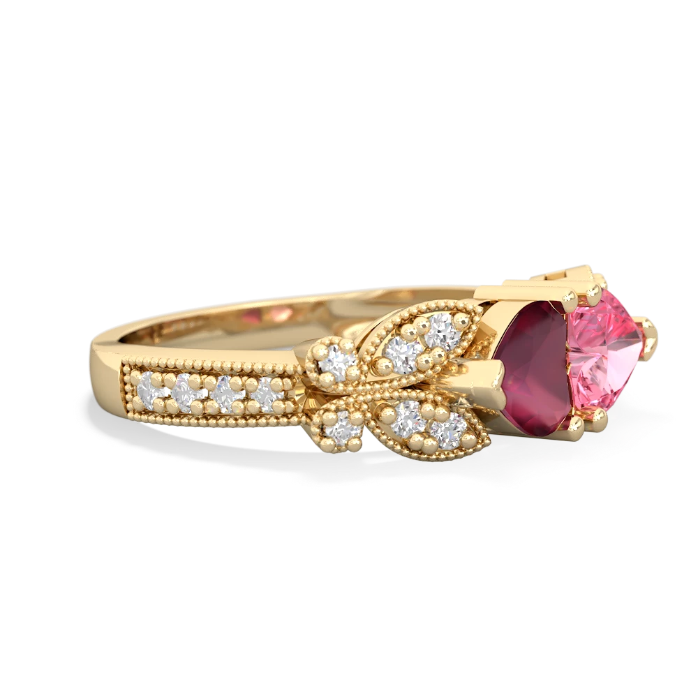 Ruby Diamond Butterflies 14K Yellow Gold ring R5601