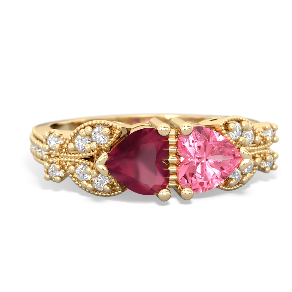 Ruby Diamond Butterflies 14K Yellow Gold ring R5601