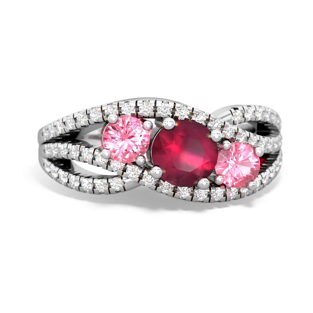 Ruby Three Stone Aurora 14K White Gold ring R3080