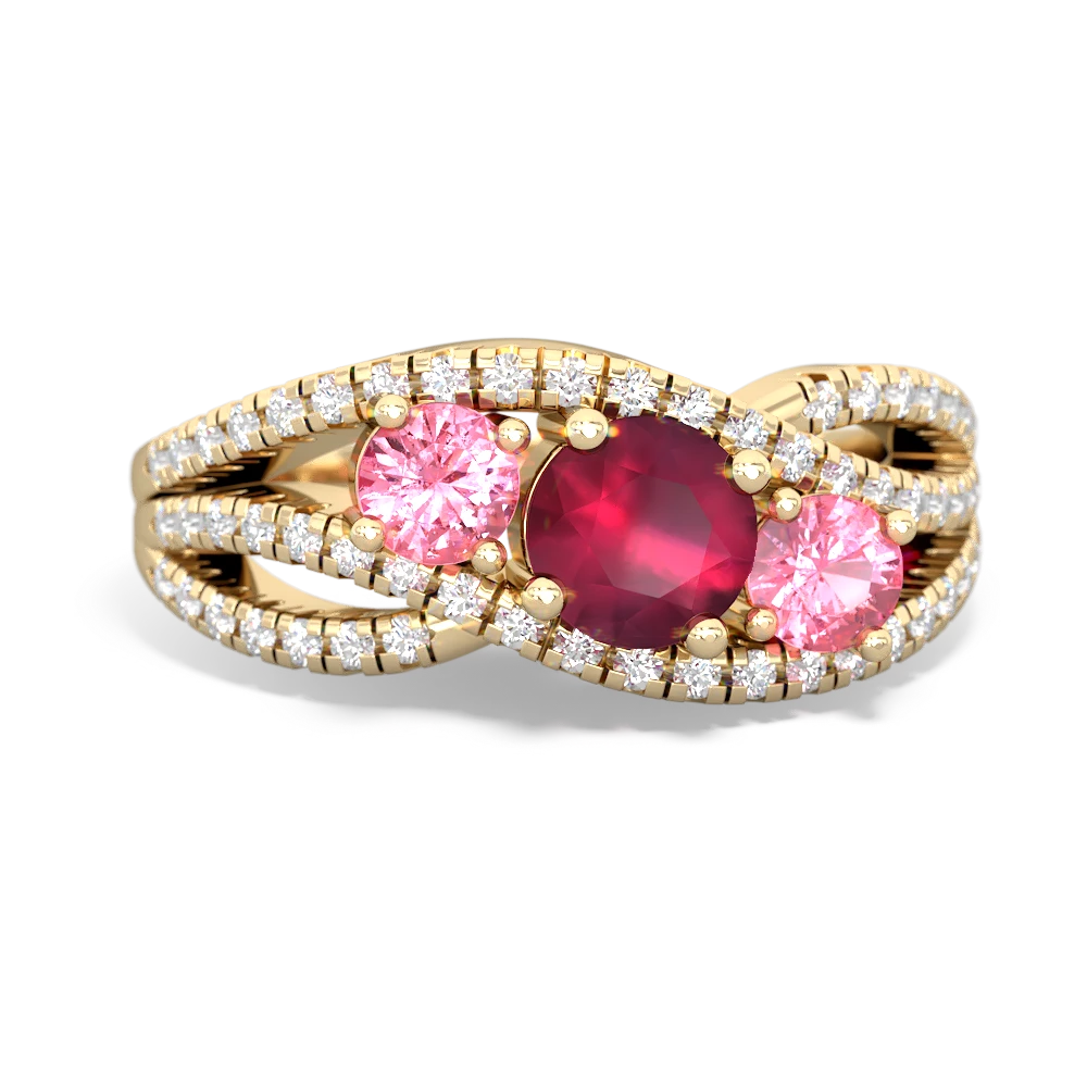 Ruby Three Stone Aurora 14K Yellow Gold ring R3080