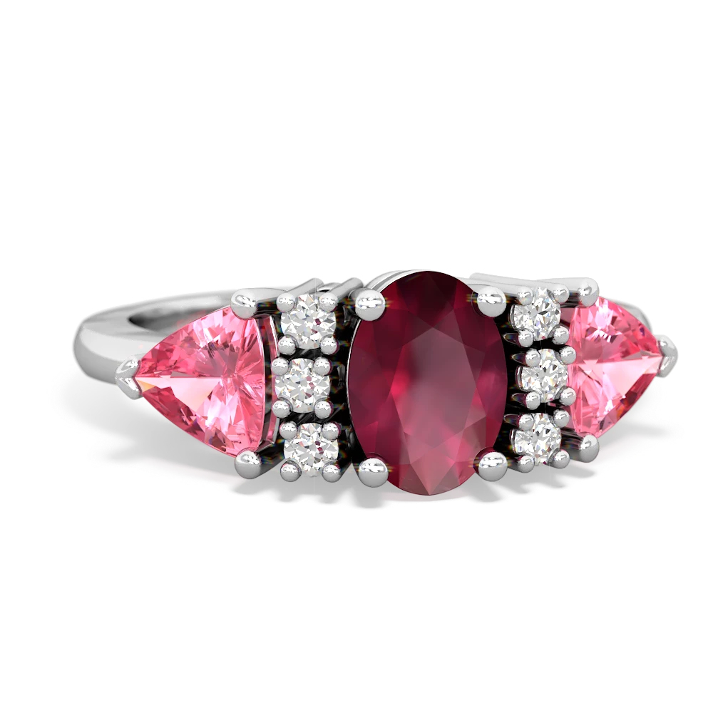 Ruby Antique Style Three Stone 14K White Gold ring R2186