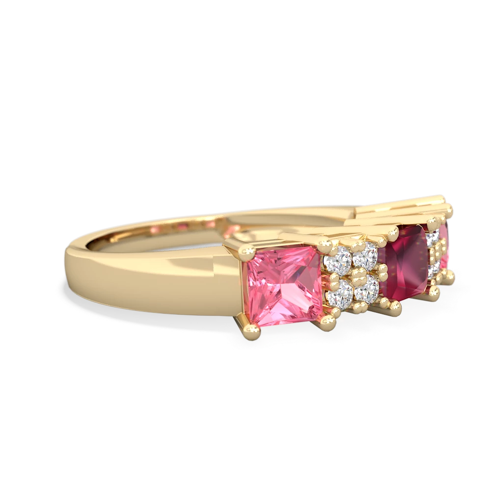 Ruby Three Stone Diamond Cluster 14K Yellow Gold ring R2592