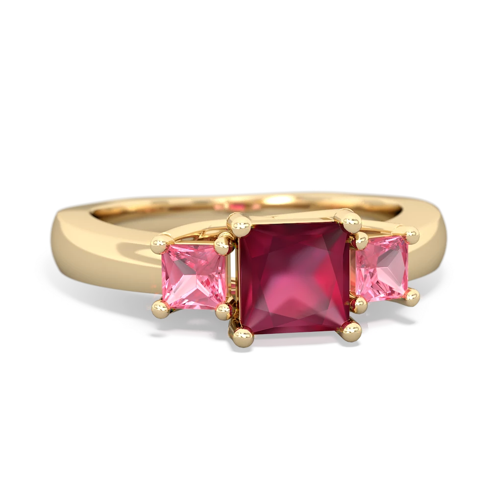 Ruby Three Stone Trellis 14K Yellow Gold ring R4015