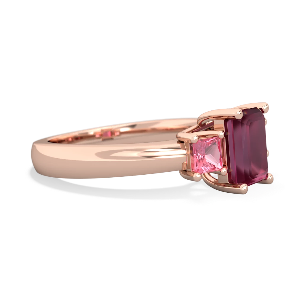 Ruby Three Stone Emerald-Cut Trellis 14K Rose Gold ring R4021