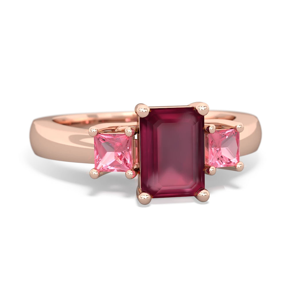 Ruby Three Stone Emerald-Cut Trellis 14K Rose Gold ring R4021