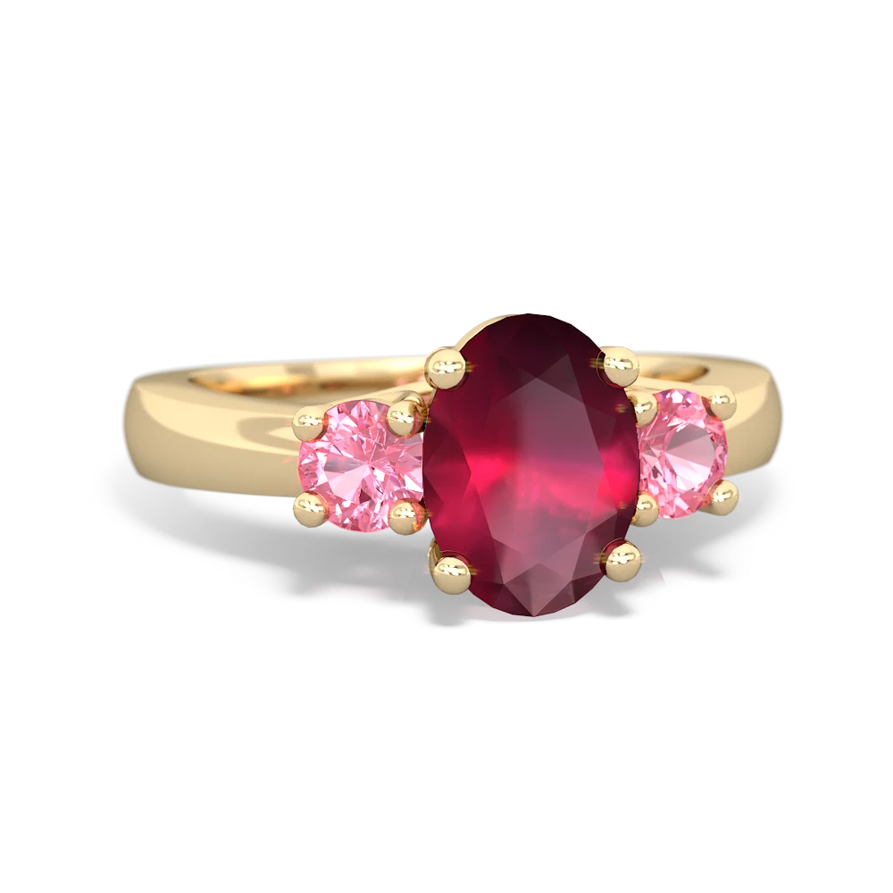 Ruby Three Stone Oval Trellis 14K Yellow Gold ring R4024