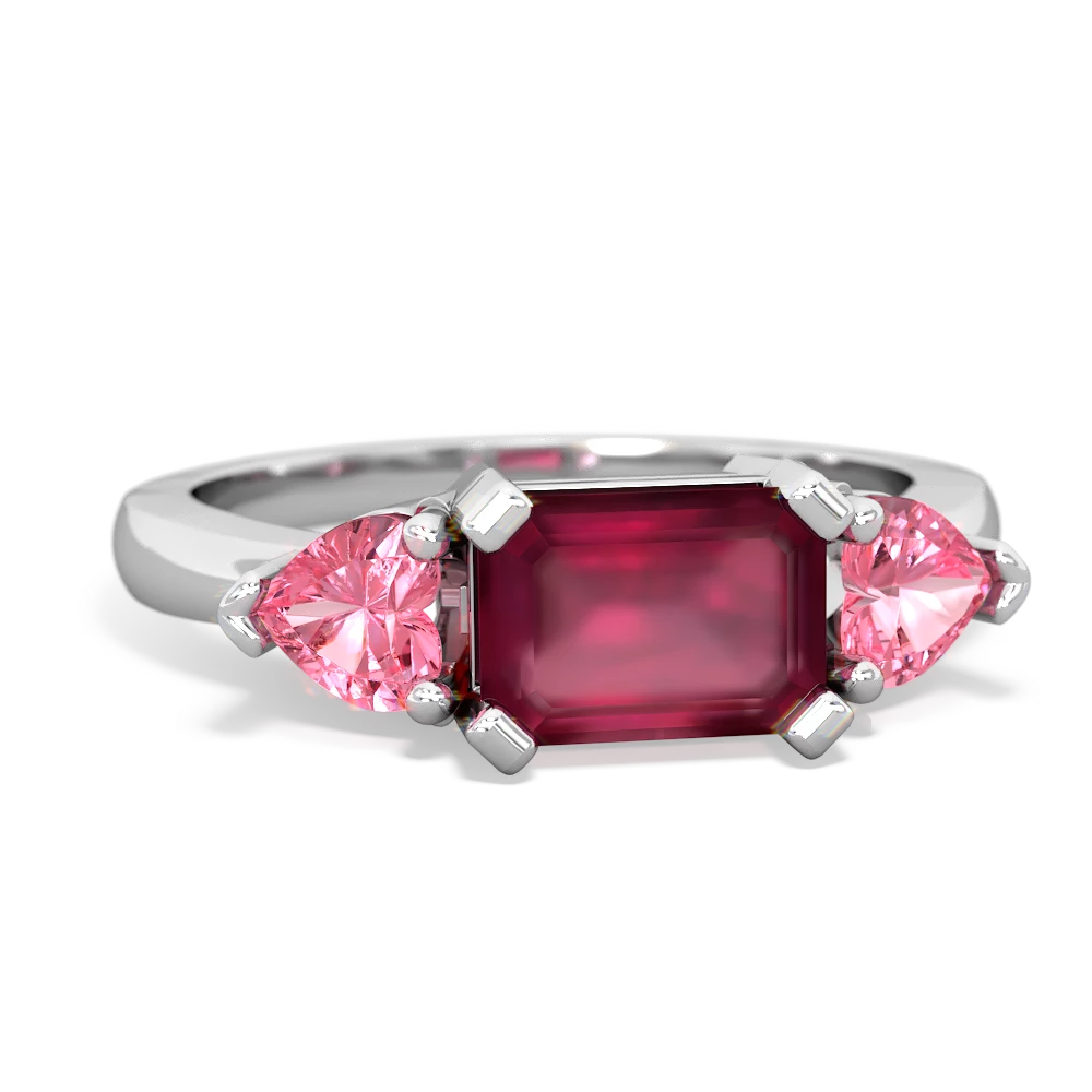 Ruby Three Stone 14K White Gold ring R5235