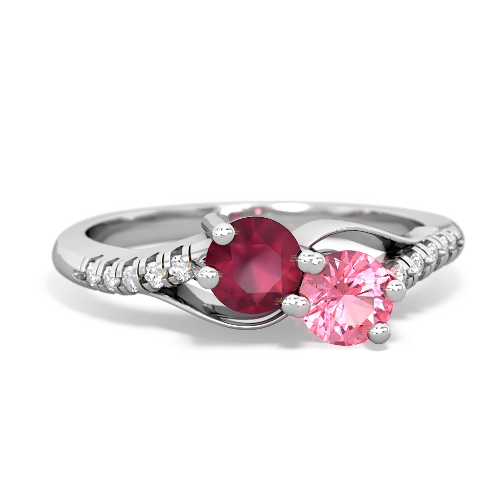 Ruby Infinity Pave Two Stone 14K White Gold ring R5285