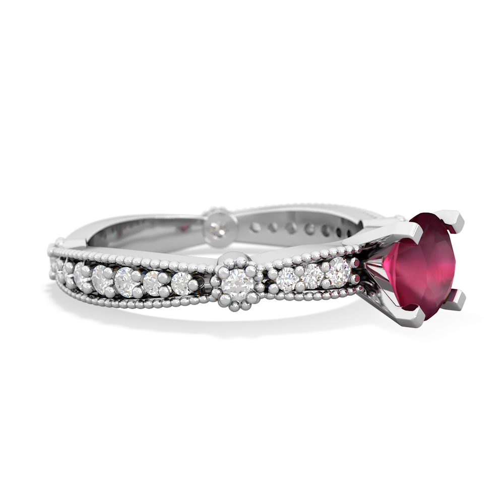 Ruby Sparkling Tiara 6Mm Round 14K White Gold ring R26296RD