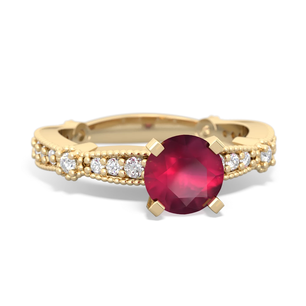 Ruby Sparkling Tiara 6Mm Round 14K Yellow Gold ring R26296RD