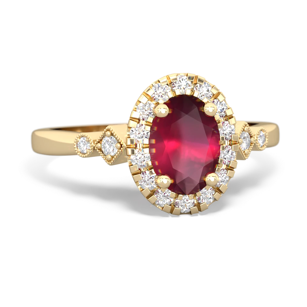 Ruby Antique-Style Halo 14K Yellow Gold ring R5720