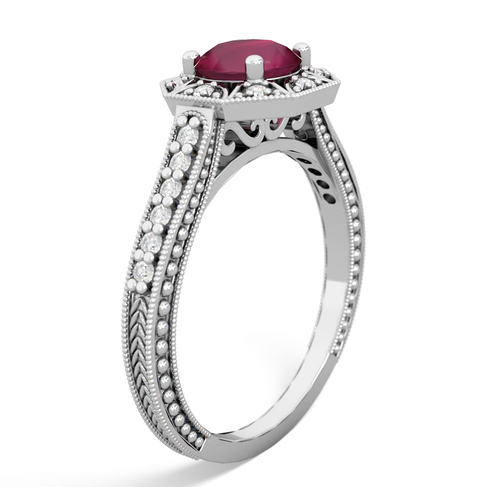 Ruby Art-Deco Starburst 14K White Gold ring R5520